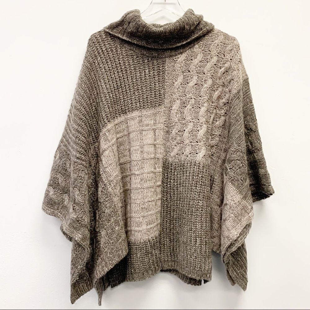 Cable Knit Cowl Neck Caftan Beige and Brown, XS